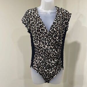 NWOT Almost Famous Leopard Bodysuit leotard with snaps.  Size L large 12/14